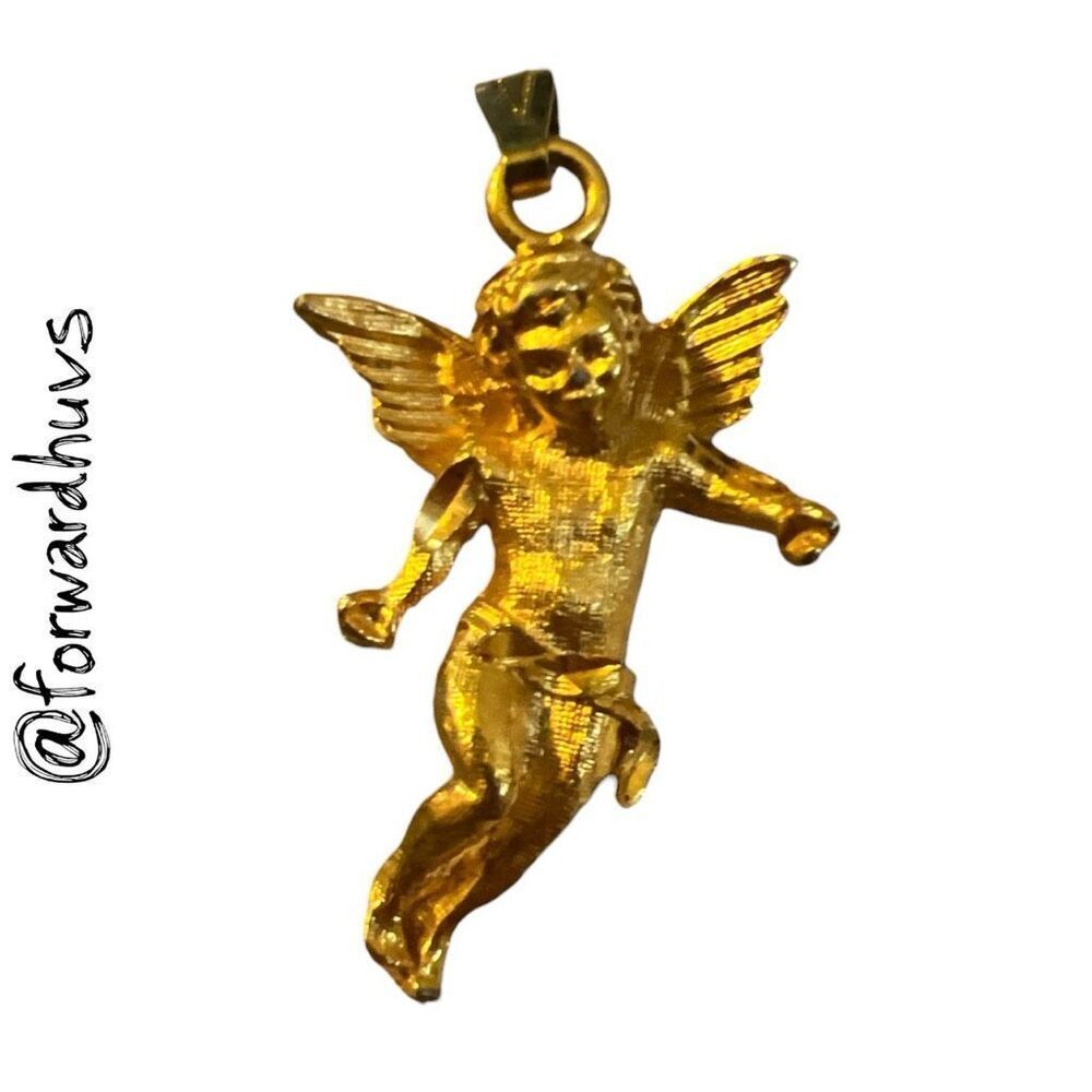 Gold Tone Angel Pendant – 1.5” – No Chain – Excellent Preowned Condition